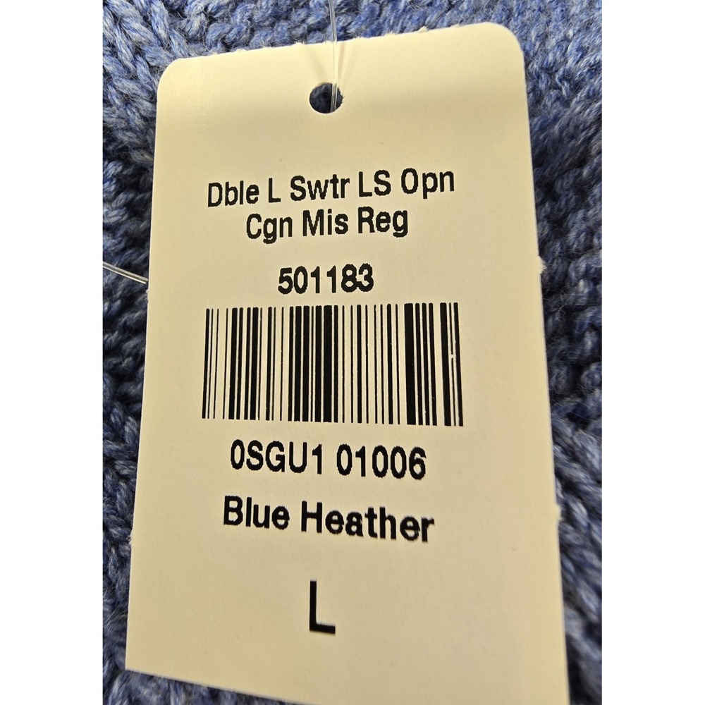 LL Bean Womens Double L Cable Knit Open Cardigan Sweater Long Blue Heather L NWT - Picture 10 of 12